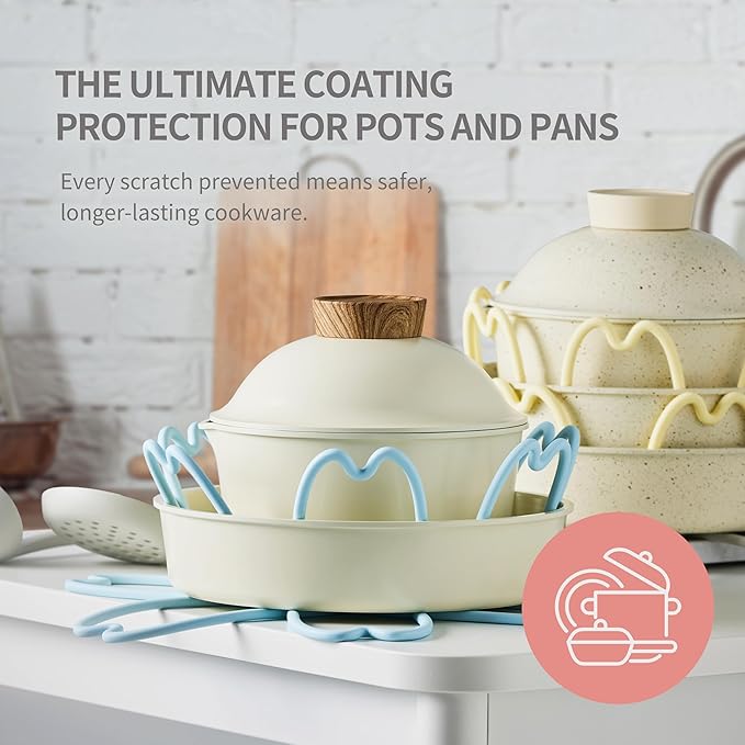 iPROTECT - Stack Expert | Multi-Purpose BPA-Free Silicone Pans & Pots Protector.Set of 3. Trivets for All Cookware Sizes, Protects Coating & Scratches, Dishwasher Safe (Pistachio Green, S&L)