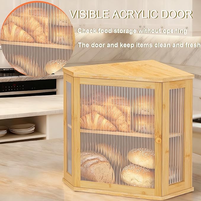Corner Bread Box for Kitchen Countertop Two-Tier Large Capacity Bread Boxes Storage Container with Adjustable Height Countertop Bread Storage Bin