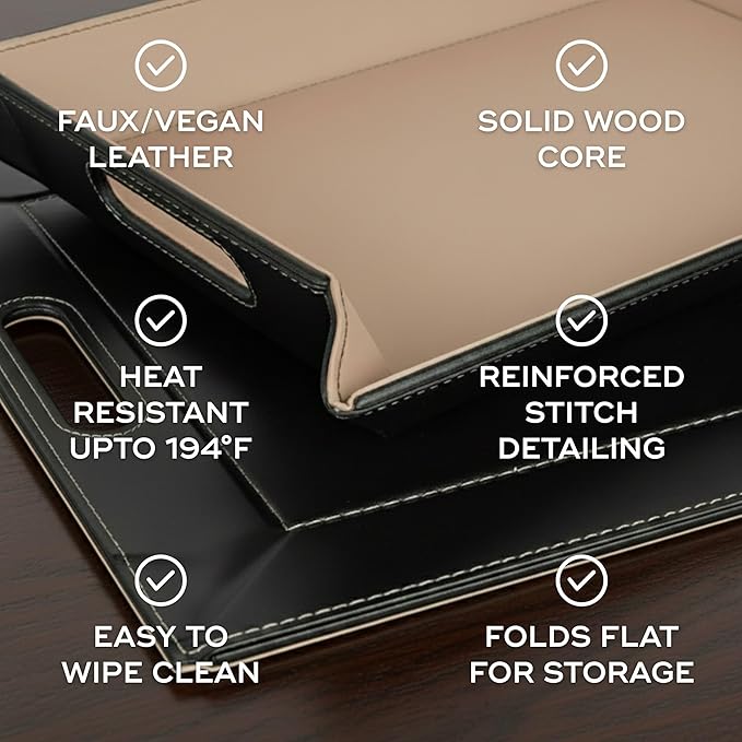 PLACEsMAT 2-in-1 Faux Leather Placemat & Serving Tray | Reversible Design, Lays Flat & Easy to Clean | Ottoman Food Tray, Perfect Housewarming Gift, 18” x 14” (Seafoam Blue & Stone, Single)