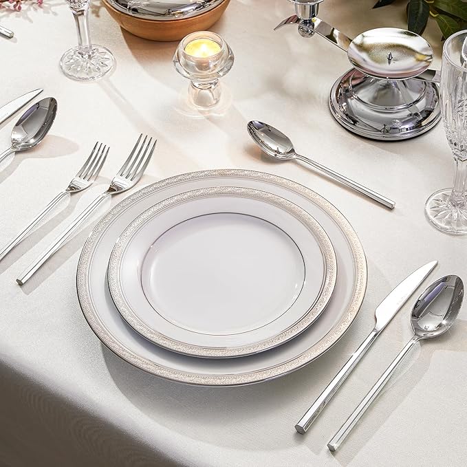 KINGSTONE 40-Piece Silverware Set, 18/10 Stainless Steel Flatware Cutlery Set with Hexagon Handle, for Hotel, Home, Party, Wedding Gift, Mirror Polish and Dishwasher Safe