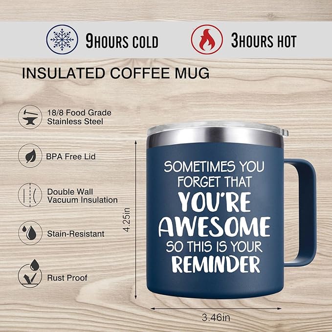Christmas Gifts for Men - Sometimes You Forget You're Awesome Mug, Inspirational Birthday & Holiday Presents for Men, Him, Dad, Guy - 14Oz Navy Blue