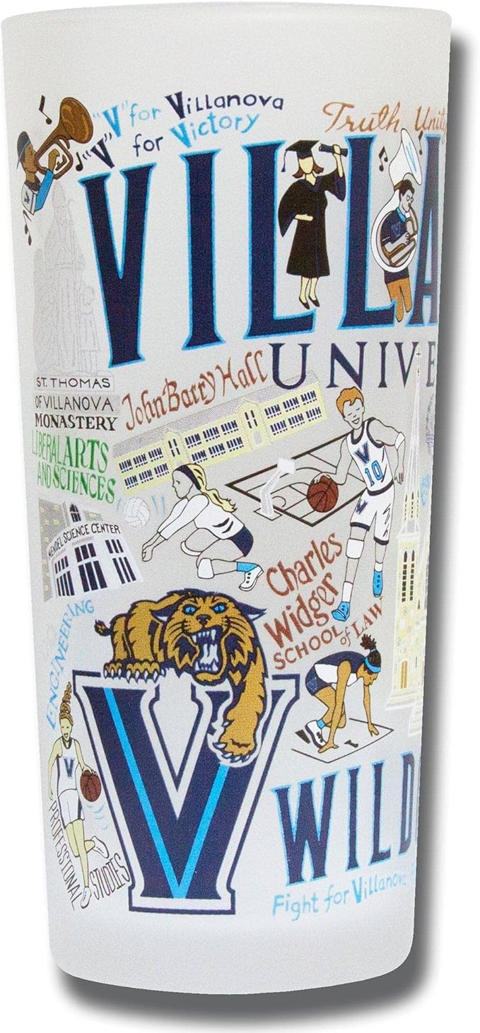 Catstudio Drinking Glass, Villanova University Glass Cup for Kitchen, 15oz Dishwasher Safe Tumbler for VU Alumni