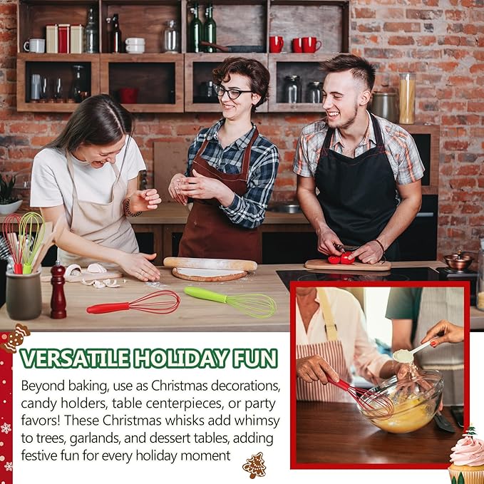 LemonRoad 60 Sets 10 Inch Christmas Whisks Gifts DIY Fillable Christmas Tree Ornaments Red Green Silicone Whisks for Cooking Heat Resistant Egg Beaters Candy Chocolate Holder for Xmas Gifts Favors