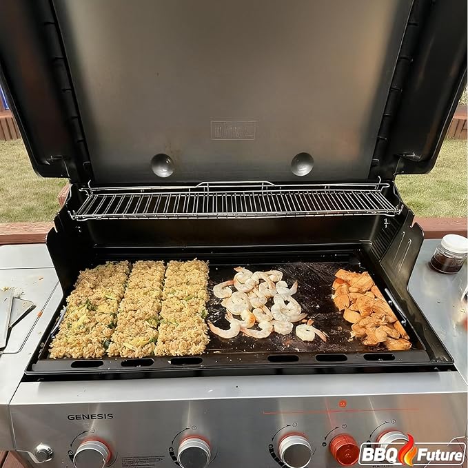 Full Size Griddle Insert for Weber Genesis II 400 Series Gas Grills, 6789 Flat Top Grill Griddle with Handles for Weber GS4 Genesis II E410 Genesis II LX 440 Series Gas Grill, Carbon steel, Black