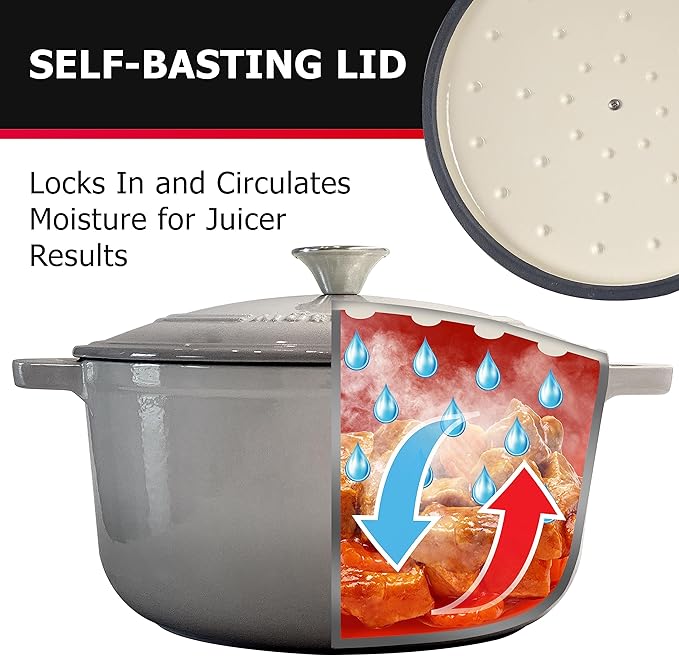 Mueller 6 Quart Enameled Cast Iron Dutch Oven, Heavy-Duty Casserole and Braiser Pan with Lid and Knob, Safe for All Cooktops