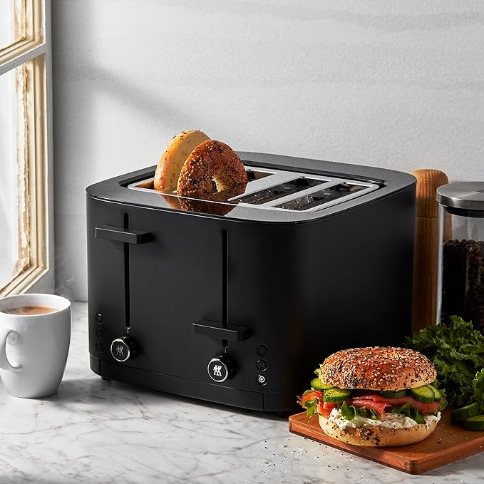 ZWILLING Enfinigy, 4-Slice Toaster with 4 Slots, Extra Wide 1.5" Slots for Bagels and Toast, Black