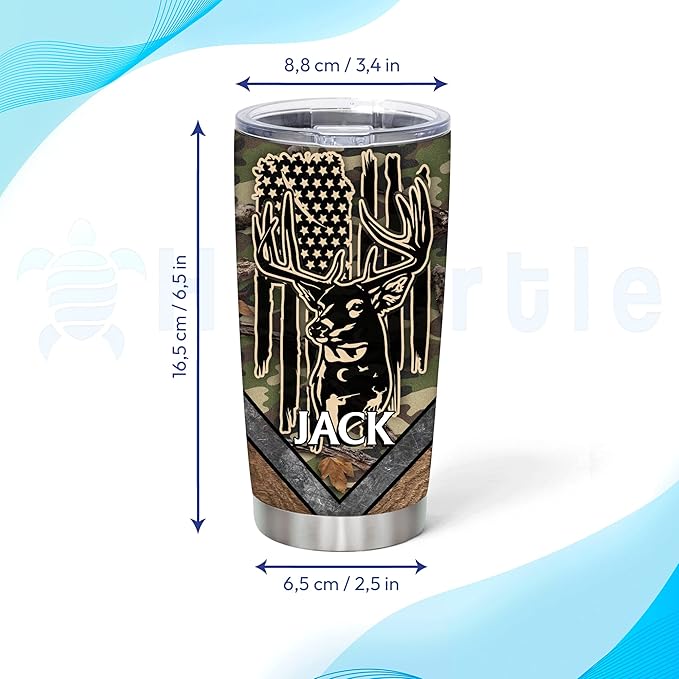 Hyturtle Personalized Hunting Gifts For Men - Deer Hunting Tumbler 20 Oz Travel Coffee Mug Stainless Steel - Fathers Day Hunting Gift For Dad, Him, Boy, Husband, Hunters From Son, Wife On Birthday