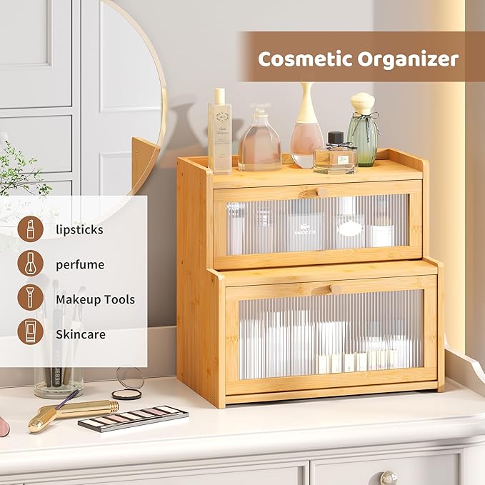 FILWH Bread Box for Kitchen Countertop Double Layer Large Corner Bread Box Capacity Bread Storage Bin Farmhouse Breadbox Container Organizer Cabinet Cupboard Nature