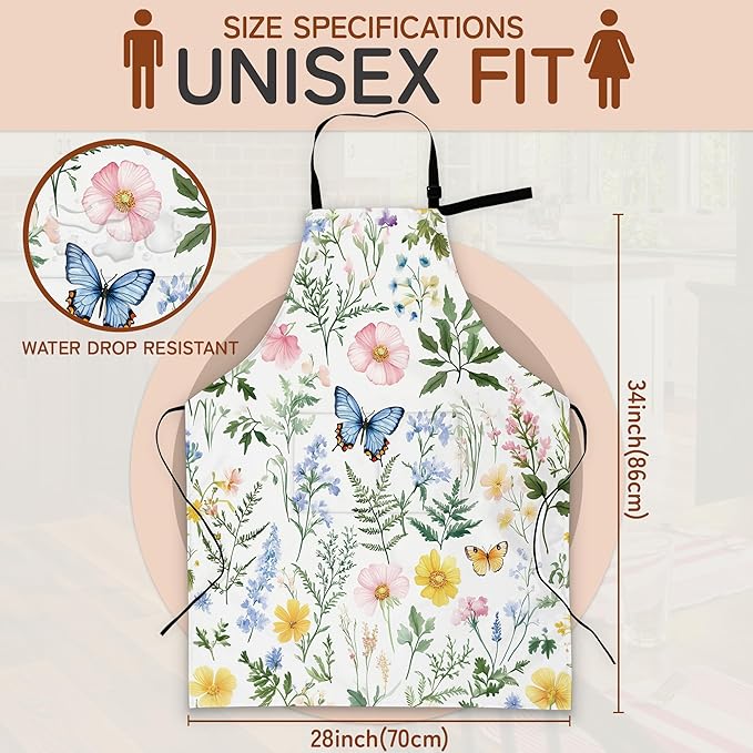 Cooking Aprons for Men and Women,Adjustable Bib Chef Apron with 2 Pockets, Soft and Durability Kitchen Apron