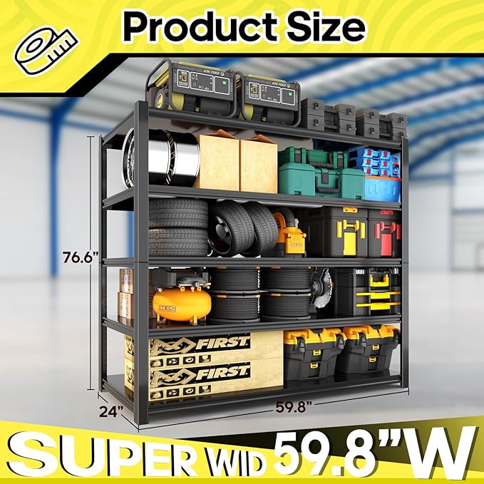 5 Tier Adjustable Metal Shelving Storage Rack,Storage Shelves,59.8" Wx24 Dx76.6 H Garage Shelving Heavy Duty,Industrial Shelving Unit for Basement,Warehouse,Garage Organization.1 Pack