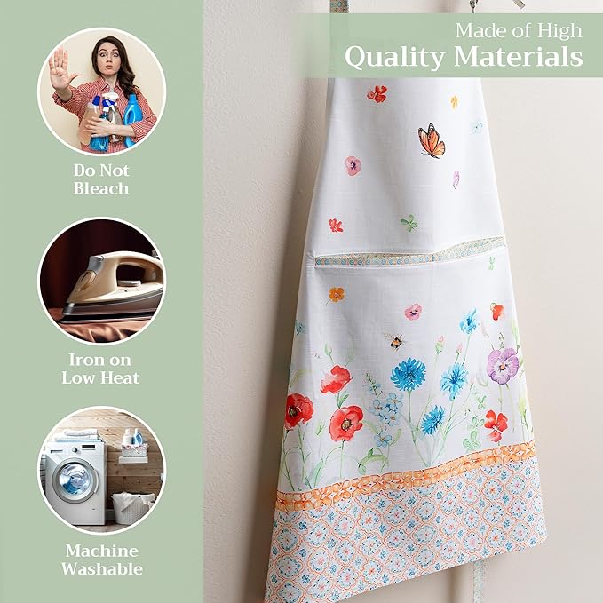 Maison d' Hermine 100% Cotton Apron for women with Pocket Kitchen Chef Apron for Men Cooking Gardening Server Waitress