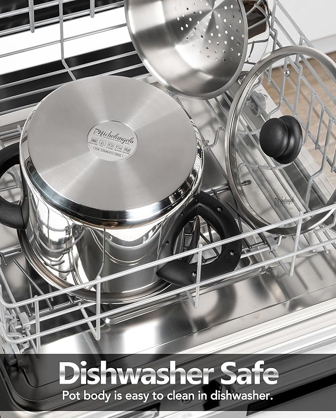 MICHELANGELO Small Pressure Cooker Stainless Steel, 3.2 Quart Olla de Presion, One-Hand Locking System, Induction Compatible, with Glass Lid & Steamer