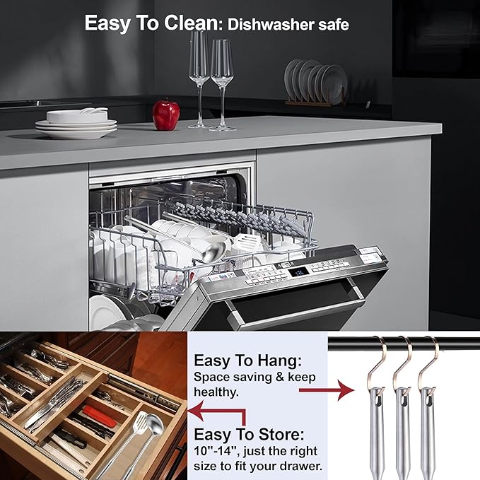Stainless Steel Kitchen Utensils 12 Pcs, Small Cooking Utensils Set,Spatulas,Ladle,Skimmer,Tunners,Serving Spoon,Spaghetti Spoon,Fork,Potato Masher,Egg Whisk,Tongs,Dishwasher Safe
