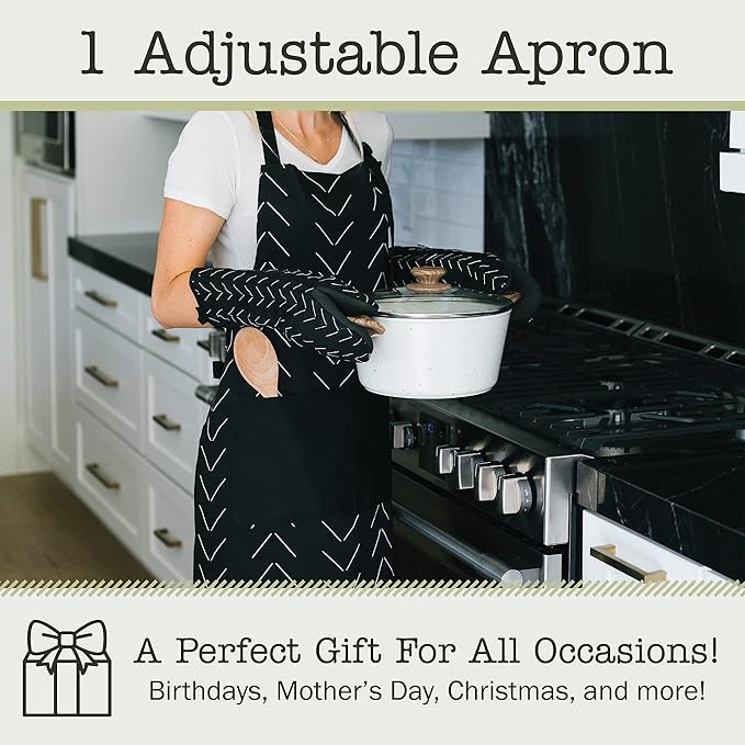 Adjustable Designer Kitchen Apron for Adults | Cotton Cooking Apron with Pockets and Adjustable Neck Buckle