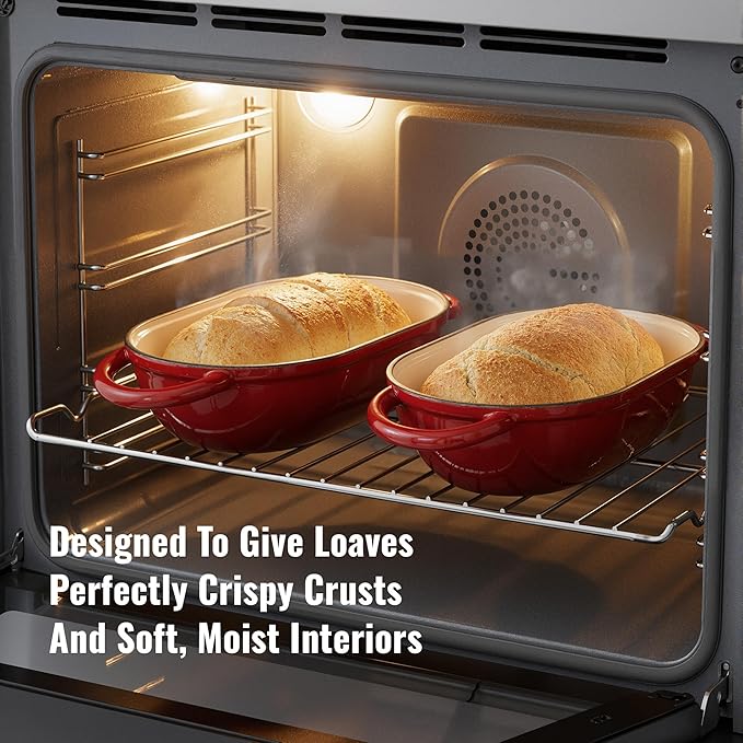 5 QT Oval Dutch Oven for Bread Baking, Enamelled Cast Iron Bread Oven for Sourdough, Sourdough Loaf Pan with Lid, Heavy-Duty Non Stick Bread Pan for Homemade Bread Baking, Red