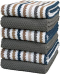 Premium Kitchen Towels (16”x 26”, 6 Pack) | Large Cotton Kitchen Hand Towels | Popcorn Striped Design | Dish Towels | 430 GSM Highly Absorbent Tea Towels Set with Hanging Loop | Gray