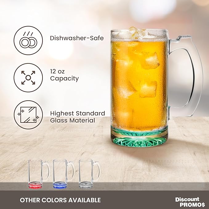 12 Libbey Beer Mugs Set, 12 oz. - Groomsmen Glassware - Green