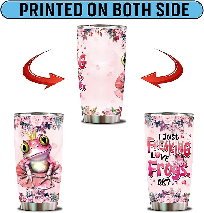 Frog Tumbler 20oz Cute Animal Gift for Women, Girls Who Freaking Love Frogs Lovers Funny Crown Perfect Birthday Christmas Valentine Wife Daughter Insulated Stainless Steel Coffee Cup with Lid