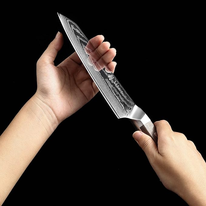 Wakoli HIK Damascus Kiritsuke Knife – Full Tang Chef Knife | 7-Inch Blade Made of 67-Layer Damascus Steel with VG10 Core | Walnut Wood Handle | Sharp, Durable, Gift Box Included