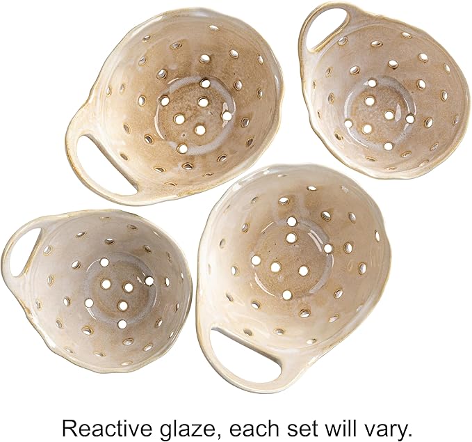 Creative Co-Op Set of 2 Cream Stoneware Colanders