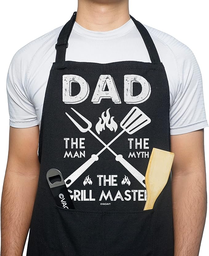 100% Cotton, Black Funny Aprons for Men, Dad, Husband - Birthday, Father’s Day Grilling Gifts for Papa, Husband.