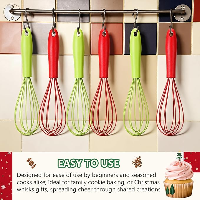 LemonRoad 60 Sets 10 Inch Christmas Whisks Gifts DIY Fillable Christmas Tree Ornaments Red Green Silicone Whisks for Cooking Heat Resistant Egg Beaters Candy Chocolate Holder for Xmas Gifts Favors
