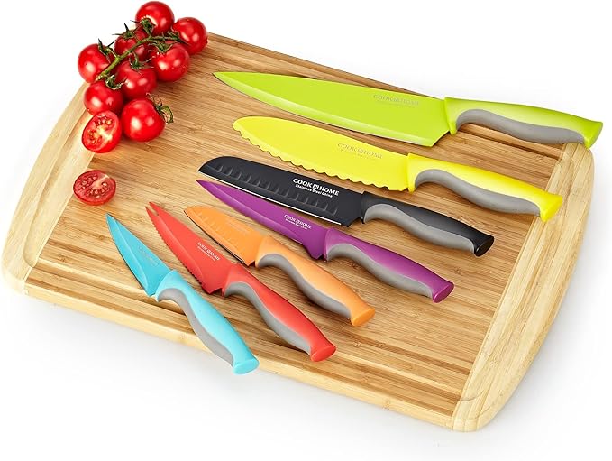 Cook N Home 14-Piece Coated Carbon Stainless Steel Knife Set with Sheaths, Multicolor