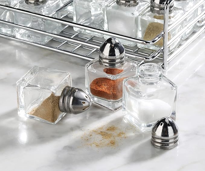 New Star Foodservice Glass Cube Mini Salt and Pepper Shaker (Silver with Rack)