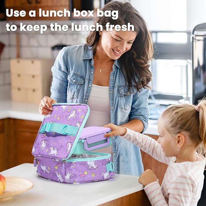 Bento Lunch Box Set for Kids with 9oz Soup Thermo, Insulated Lunch Bag,Leak-proof BPA-free Lunch Food Container with 3-4 Conpartments for School Travel-Pur-blue