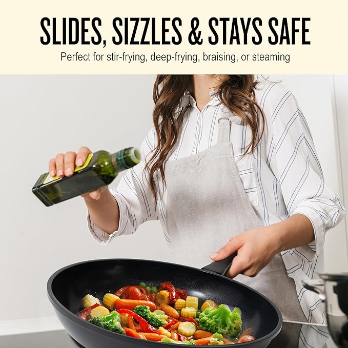 Alva Energy Nonstick Ceramic Frying Pan 11" - Lightweight, Easy to Clean and Made without PFAS, PFOA & PTFE - Induction and All Stovetop Compatible with Even Heat Distribution