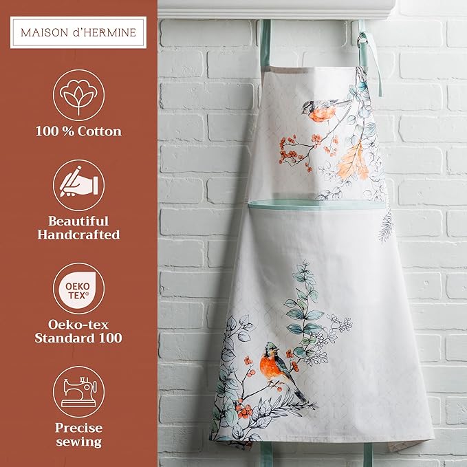 Maison d' Hermine 100% Cotton Apron for women with Pocket Kitchen Chef Apron for Men Cooking Gardening Server Waitress
