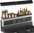 Stove Top Shelf 30 Inch, Magnetic Over the Stove Top Shelf, Silicone Oven Spice Rack Organizer Storage Organization for Kitchen, Black