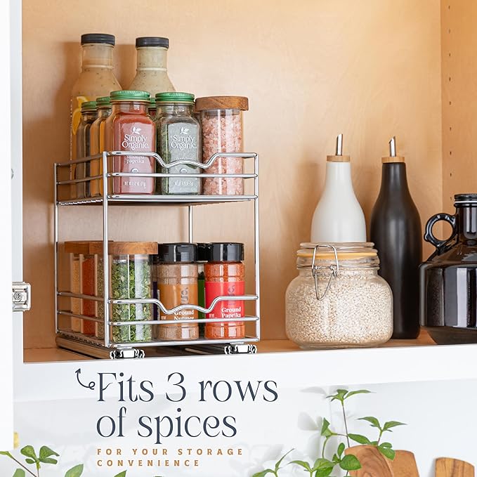 Pull Out Cabinet Organizer for Spices, Cans - Heavy Duty with Lifetime Limited Warranty- Pull Out Spice Rack- Cabinet Pull Out Shelf for Cans,Dishes, Etc, 6.-1/2"W x 10-3/8"D x 8-7/8"H, Chrome