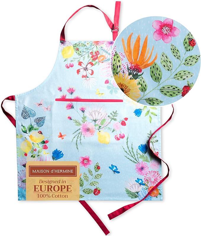 Maison d' Hermine 100% Cotton Apron for women with Pocket Kitchen Chef Apron for Men Cooking Gardening Server Waitress