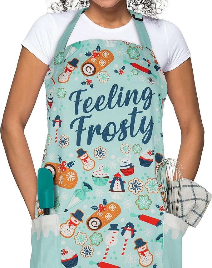 Lavley Christmas Baking Aprons - Funny kitchen gift for men, women and kids - 100% cotton adjustable apron for holiday bakers