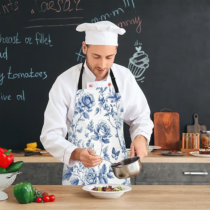 Cooking Aprons for Men and Women,Adjustable Bib Chef Apron with 2 Pockets, Soft and Durability Kitchen Apron