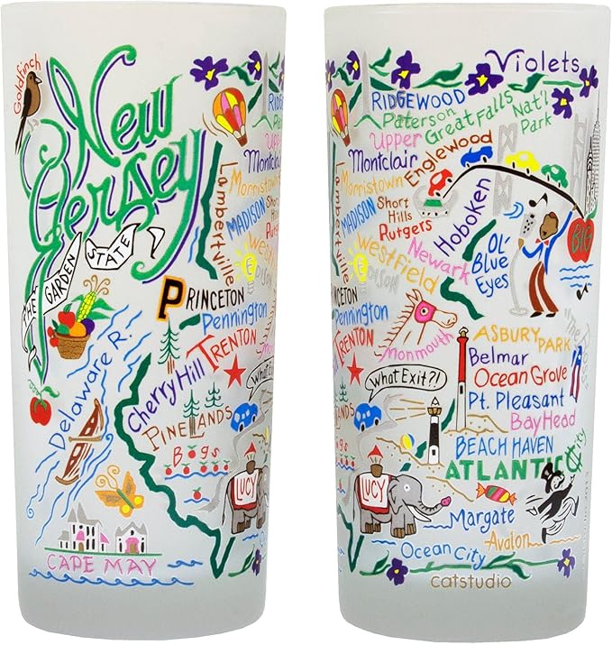 Catstudio Drinking Glass, New Jersey Frosted Glass Cup for Kitchen, Drinking Glasses, 15oz Dishwasher Safe Tumbler for New Jersey Lovers