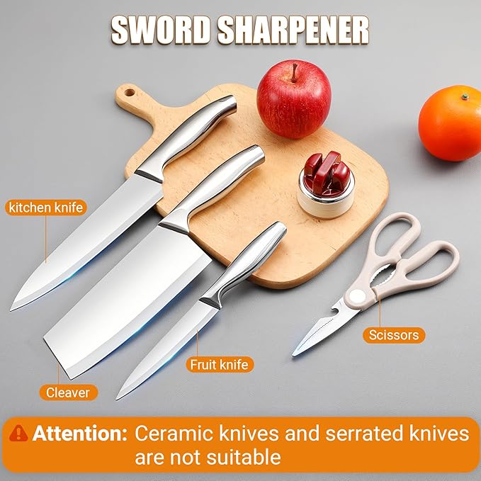 Knife Sharpener | Multi-Angle Pocket & Kitchen Knife Sharpener w/Suction Base | Works with a wide range of knives | Includes Instruction Guide（red)