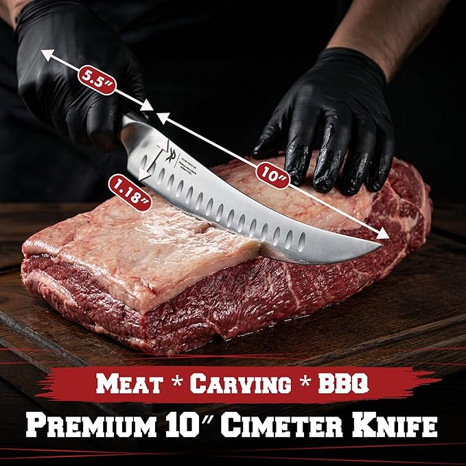 KITCHEN PERFECTION 3-Piece BBQ Slicing & Carving Meat Knife Set -12” Brisket Knife, 10” Butcher Knife, 6” Boning Knife with Sheaths -Razor Sharp German Steel,Full Tang Ergonomic Handles- Gifts for Men