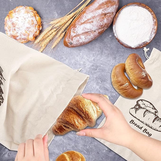 Augshy Bread Bag, 2 Pieces Linen Bread Bags for Homemade Bread Container, 17.5 ×11.5 Inches Unbleached & Reusable Bread Storage, Natural Large Storage for Artisan Bread