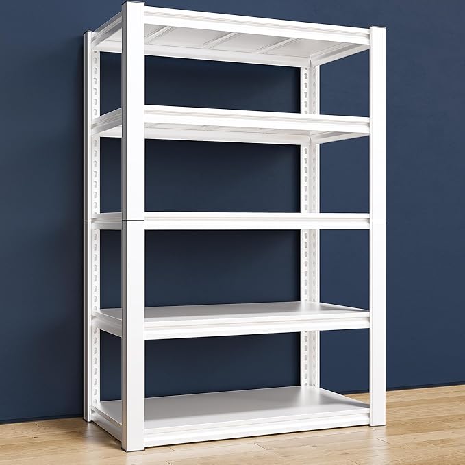 Raybee Garage Shelving, 72" H Storage Shelves, 2000LBS Metal Shelving Heavy Duty, White Shelves Metal Shelf for Closet Pantry Kitchen 72" H x 31.8" W x16.4 D