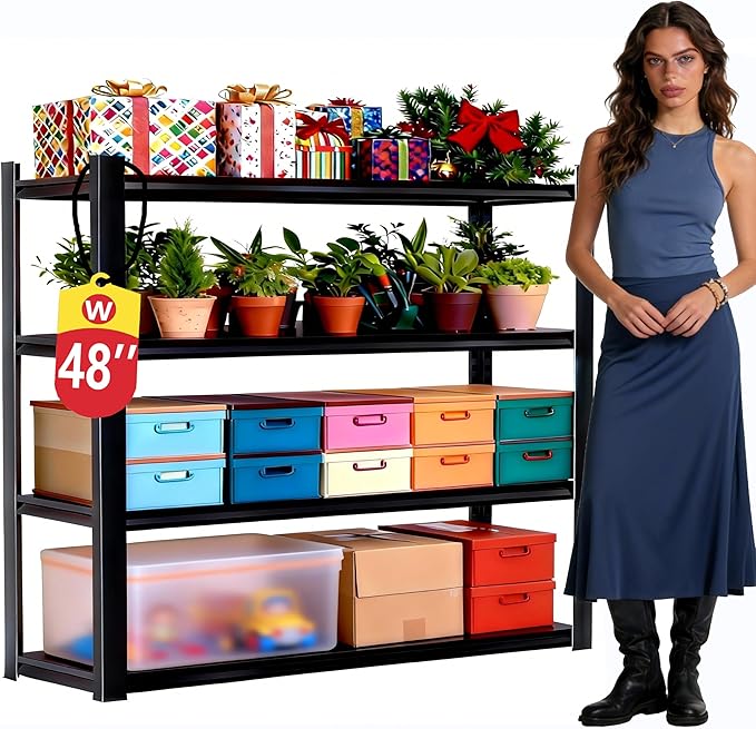Metal Shelving, Garage Shelving Unit and Storage,Adjustable Storage shelves, 3000LBS Storage Steel Shelving, for Kitchen Warehouse Pantry Commercial Use, Basement (24"D x 48"W x 55"H-4 Tier)