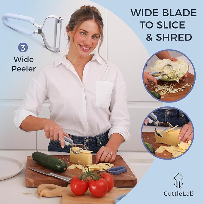Vegetable Peeler Set – Serrated, Straight & Wide Blades- great apple peeler & potato peelers, Carrots, Zucchini, Cucumbers – Soft Grip Handle- Eye Remover – Dishwasher Safe (3, Farmhouse)