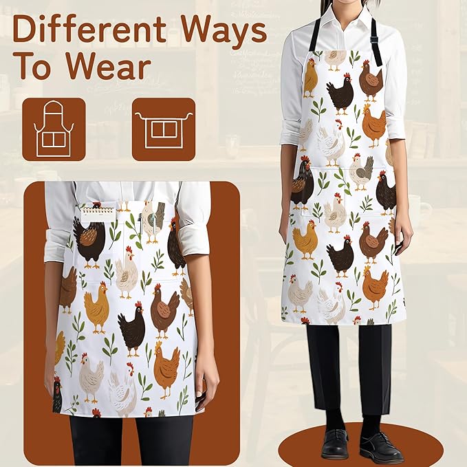Cooking Aprons for Men and Women,Adjustable Bib Chef Apron with 2 Pockets, Soft and Durability Kitchen Apron