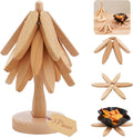 Wooden Trivets Tree for Hot Dishes, Set of 3 Natural Wood Coaster for Hot Pots and Pans, Christmas Kitchen Decor for Family Members, 8" Tree Shape Wooden Hot Pads with Stand, 3PCS Light Wood