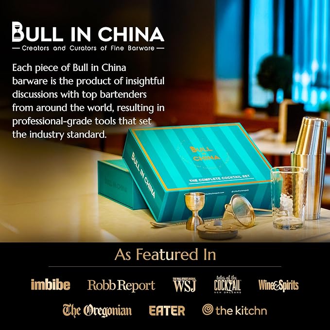 Shaken & Stirred Cocktail Set by Bull in China - Premium Bartender Gift Set 2 Piece Weighted Shaker, Hammered Jigger, Hawthorne Strainer, Fine Mesh Strainer, Mixing Glass & Barspoon (Gunmetal Black)
