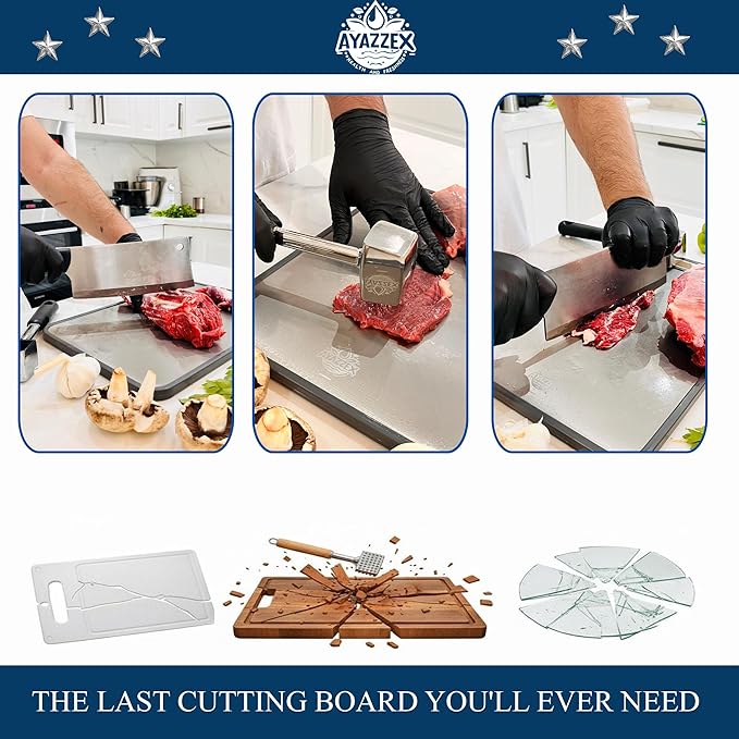 Titanium Cutting Board for Kitchen – Double-Sided Food Grade Cutting Board – 99.9% Titanium & Wheat Straw PP (15”×9”) Large Size & Ultra Durable, Easy to Clean - Includes Sponge & Pad & Hook