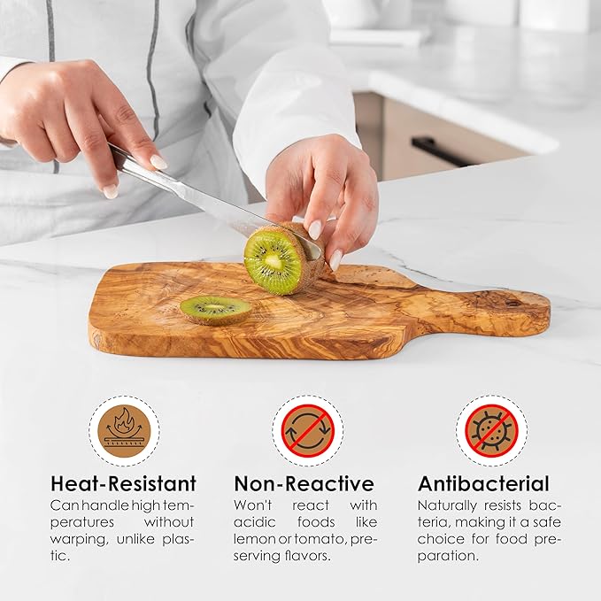 Olive Wood Cutting Board - 30cm (11.8") Handmade Chopping Board with Hanging Hole - Rustic Mediterranean Kitchen Board for Chopping, Slicing, and Serving with Natural Beeswax Finish