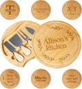 Custom engraved luxury charcuterie board & knife set/4pcs, personalized cheese chopping serving tray for fruit, food, dessert for table decoration, personalized gift for host (Your text inside leaves)