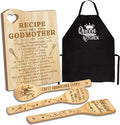 Christmas Godmother Gifts, Godmother Gift Kitchen Set from Godchild, God Mother Proposal Gift Wooden Cutting Board with Cooking Utensils Set with Apron